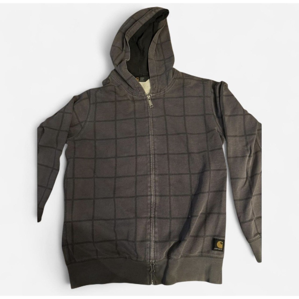Carhartt Hooded Space Jacket Zip Up Hoodie Grid Plaid Men's Medium 22x27